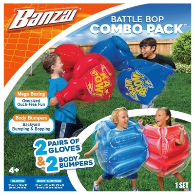 Banzai Battle Bop Combo Pack W/ Inflatable Gloves & Body Bumpers, 2 Pairs Each & Cyclone Splash Park Inflatable W/ Sprinkling Slide & Water Aqua Pool