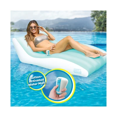 Comfy Floats Misting Chaise Lounger Inflatable Summertime Float With Handheld Mister For Relaxation And Comfort In Pool Or On Water, Aqua Blue - Image 2