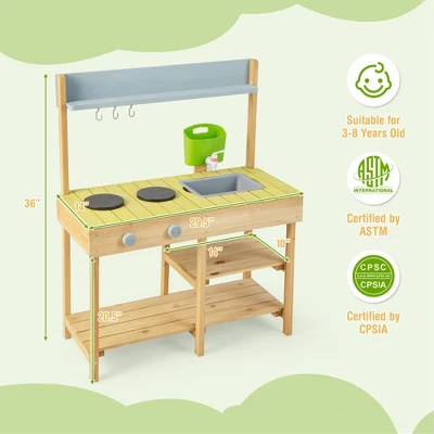 Costway Outdoor Mud Kitchen Set, Outdoor Play Kitchen Set With Removable Water Box - Image 2