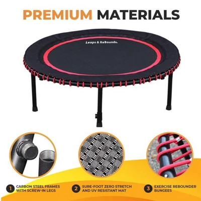 LEAPS & REBOUNDS 40" Round Mini Fitness Trampoline & Rebounder Indoor Home Gym Exercise Equipment Low Impact Workout For Adults, Gray - Image 4