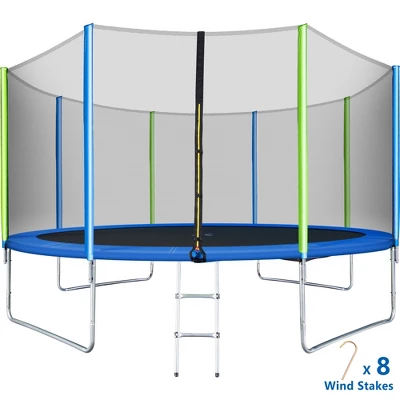 Kids Trampoline With Safety Fence Netting, Ladder And Wind Stakes - ModernLuxe