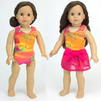 Sophia’s Bathing Suit & Sarong Outfit Set For 18” Dolls, Orange/Hot Pink - Image 3