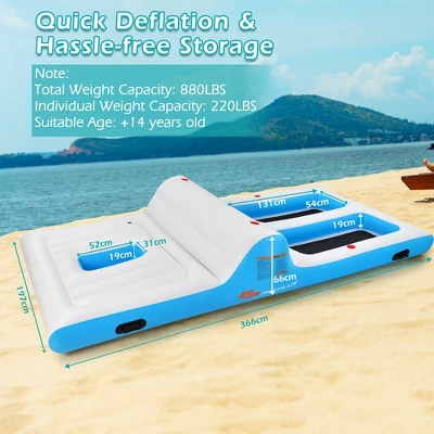Costway Giant 4 Person Inflatable Island Lake Floating Lounge Raft W/ 130W Electric Air Pump - Image 3
