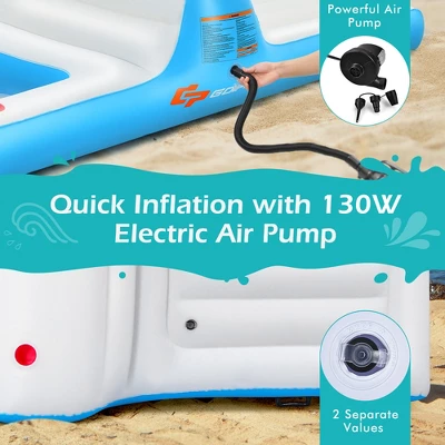 Costway Giant 4 Person Inflatable Island Lake Floating Lounge Raft W/ 130W Electric Air Pump - Image 6