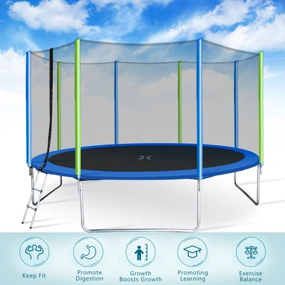 Kids Trampoline With Safety Fence Netting, Ladder And Wind Stakes - ModernLuxe - Image 3