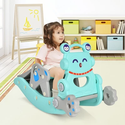 Babyjoy 4-in-1 Rocking Horse & Slide Set Toddler Slide Toy W/ Basketball Hoop - Image 2