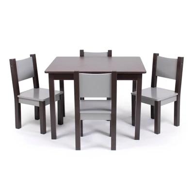 5pc Sumatra Modern Toddler Table And 4 Chairs Set Espresso/Gray - Humble Crew