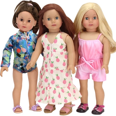 Sophia’s Colorful Collage Print Long Sleeve Rash Guard Swimsuit For 18" Dolls, Blue - Image 3