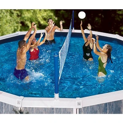 Swimline 22.5” Water Sports Cross Volleyball Swimming Pool Game With Screw-in Net Supports - White/Blue