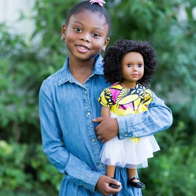 Ikuzi Dolls Pink & Yellow Dress Doll With Black Hair 18" Fashion Doll - Image 3