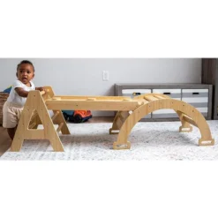 Avenlur Maple Baby Pikler - Wood Small Triangle Climbing Set With Ladder Slide And Rocker