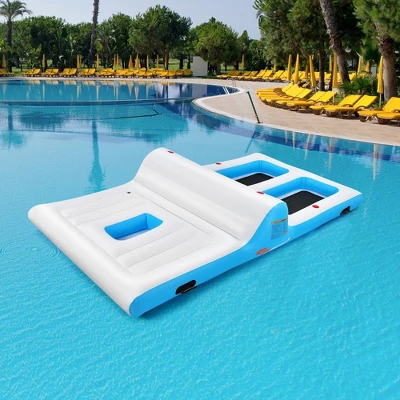 Costway Giant 4 Person Inflatable Island Lake Floating Lounge Raft W/ 130W Electric Air Pump - Image 2