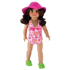 Sophia’s One-Piece Bathing Suit & Hat For 18” Dolls, Hot Pink
