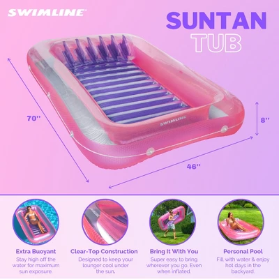 SWIMLINE ORIGINAL Suntan Tub Classic Edition Inflatable Floating Lounger Pink | Tanning Pool Hybrid Lounge | Comfort Pillow | Fill With Water - Image 2