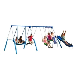XDP Recreation Outdoor All Star Playground Backyard Kids Toddler Play/Swing Set, Space Rider, Super Disc Swing, Slide, 7 Children, Ages 3 To 8