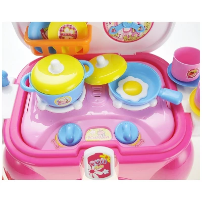 Insten 21 Piece Portable Kids Kitchen Cooking Set Toy With Lights And Sounds, Folds Into Stepstool, 13 X 8 In - Image 5