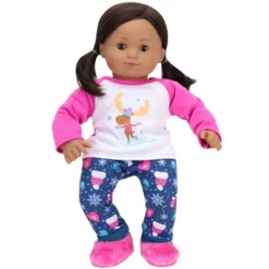 Sophia’s Winter Moose Print Pajamas And Slippers For 15" Dolls