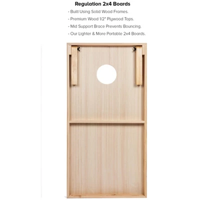 Skip's Garage Red And Yellow Striped Cornhole Board Set, Includes 2 Boards, 8 Bags & Optional Accessories