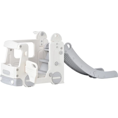 4-in-1 Kids Slide With Bus Play Structure Climber And Basketball Hoop, Freestanding Bus Climber With Slide For Toddlers-ModernLuxe - Image 5