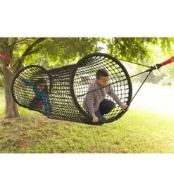 HearthSong 6-Foot Kids' Weather-Resistant Hanging Woven Rope Tunnel Bridge