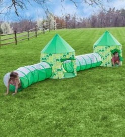 HearthSong Indoor Outdoor Two Green Pop-Up Play Tents And Two Tunnels For Kids