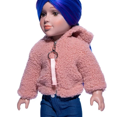 I'M A GIRLY Pink Short Plush Jacket Outfit For 18" Fashion Doll - Image 2
