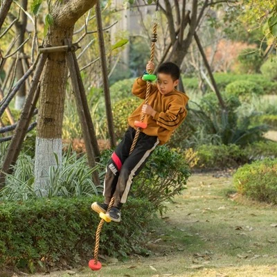 PLAYBERG Colorful Climbing Rope With Platforms Foot Holder For Kids Indoor Outdoor Backyard